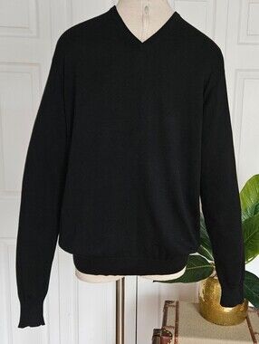 Peter Millar Black V-Neck Knit Sweater Silk Cashmere Blend Premium Size L